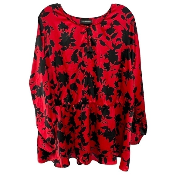 Lane Bryant Tops - LANE BRYANT Elegant Black & Red Floral Career Blouse, Keyhole Button, Size 24